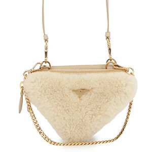 Prada Shoulder Bag Saffiano Triangle Pouch Clutch Fur Leather